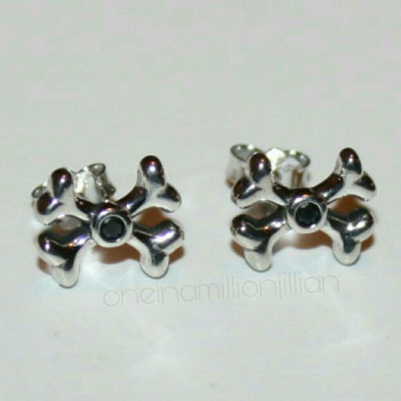 Sterling Silver CZ Goth Crossbone Earrings - Picture 2 of 5